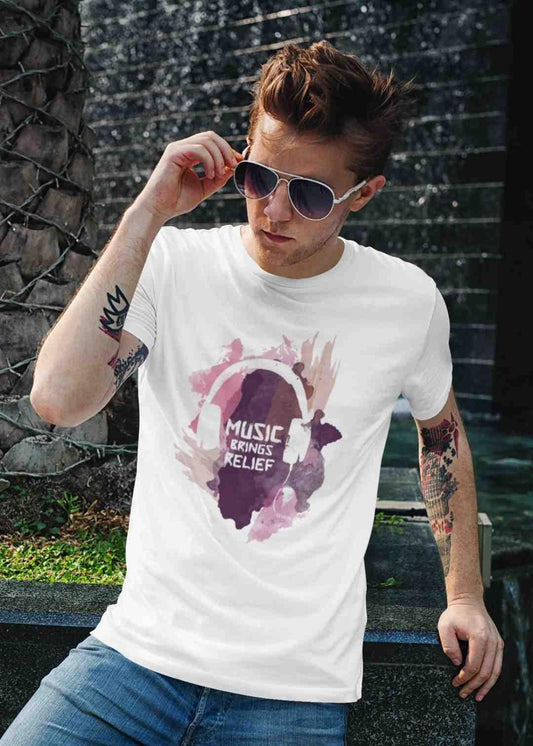 Musical Men's White Printed T-shirt